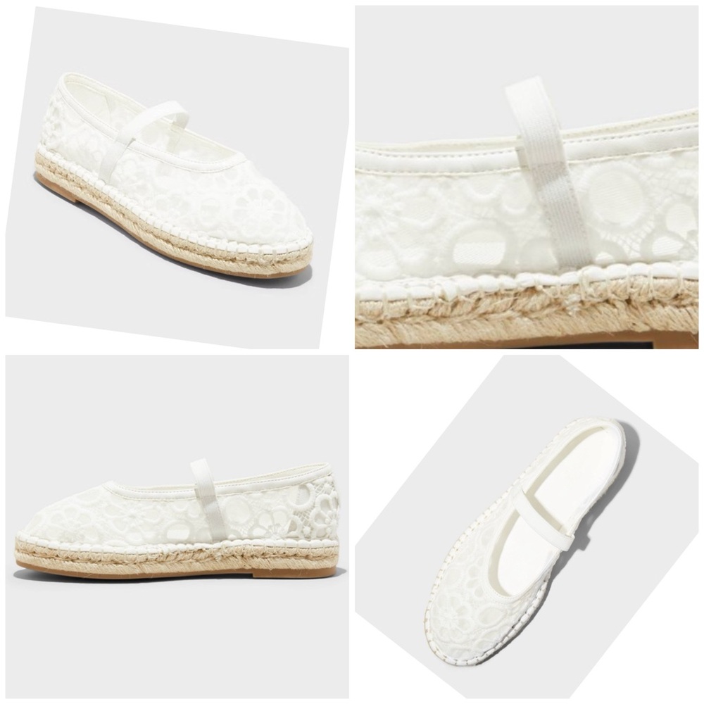 NWT Women's White Lace Espadrille Mary Jane Flats 9.5 - Picture 2 of 11